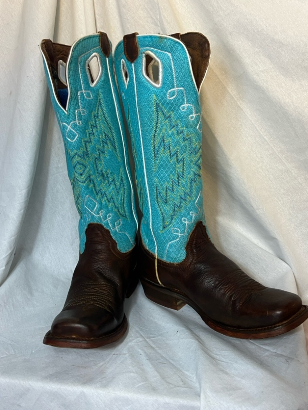 Nocona Mireya Square Toe Women's Western Teal/Brown Boots. Size 8.5. #9938